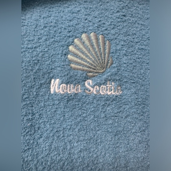 Nova Scotia by Fundy resort sweater, powder blue with zip front. - Picture 2 of 7